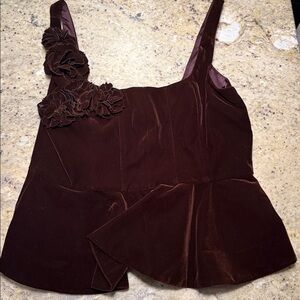 Chic Dark Brown Velvet Women's Top and Mini Skirt